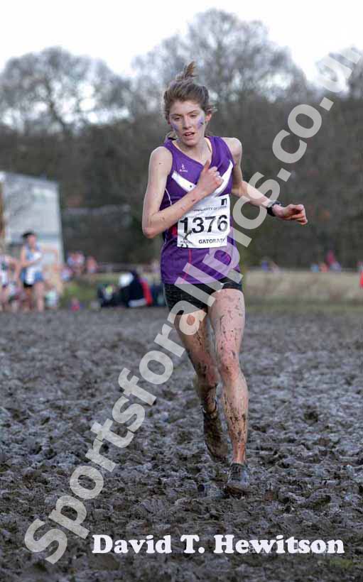 Beth Potter (Loughborough University) battles through the mud for 3rd place in the BUCS Cross Country Championships, Bodington Hall Playing Fields, University of Leeds.